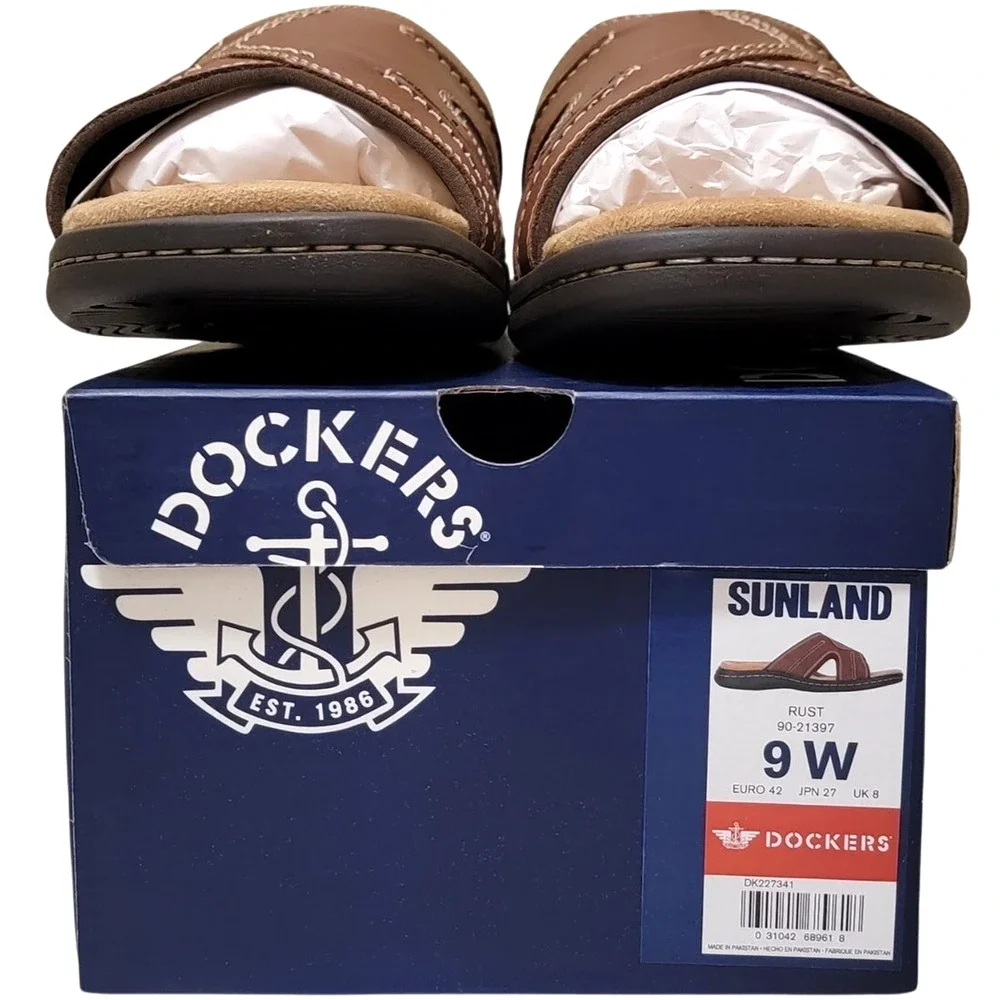 Dockers Men Sunland Casual Slide Sandals Rust Brown Faux Leather Size US 9W
